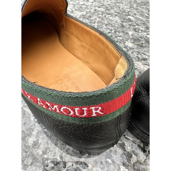 GUCCI L'AVEUGLE PAR AMOUR BLACK LEATHER WEB LOAFERS SHOES Men’s Size 7 - Picture 5 of 14